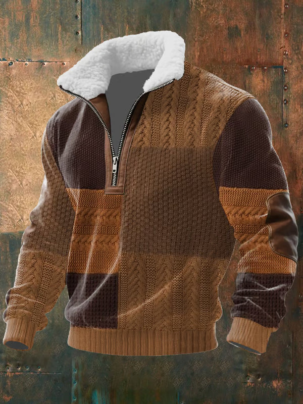 Zipper Sweater With High Collar And Lining